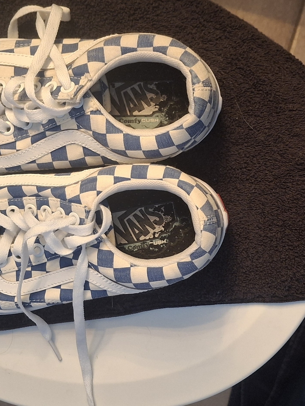 Vans Checkerboard Low-Top Sneakers in Blue and White